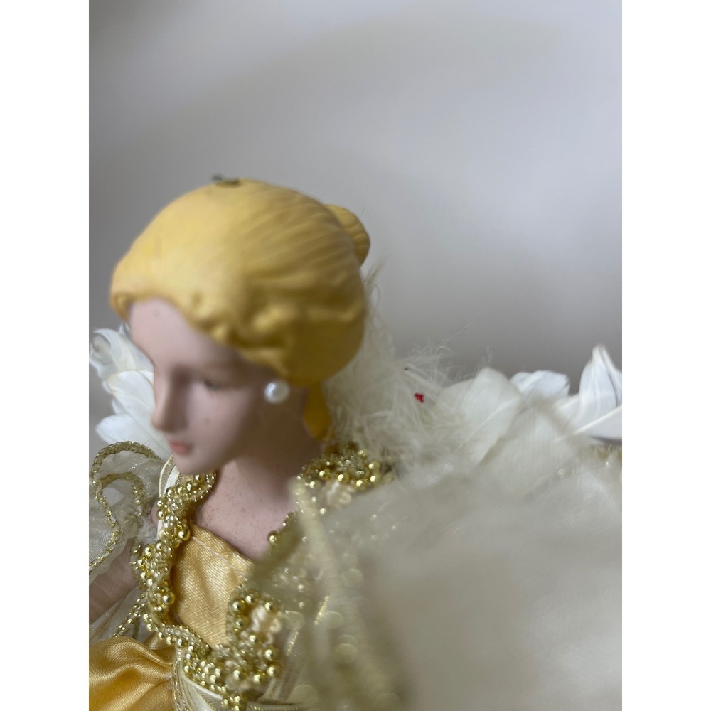 Vintage Dillard's Trimmings‎ Porcelain Angel Tree Topper Gold Gown With Box - Picture 15 of 16